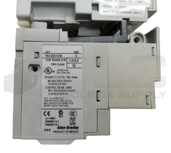 ALLEN BRADLEY 193-ED1CB /C OVERLOAD RELAY 600V W/ 100-C12*10 /A CONTACTOR - Image 6