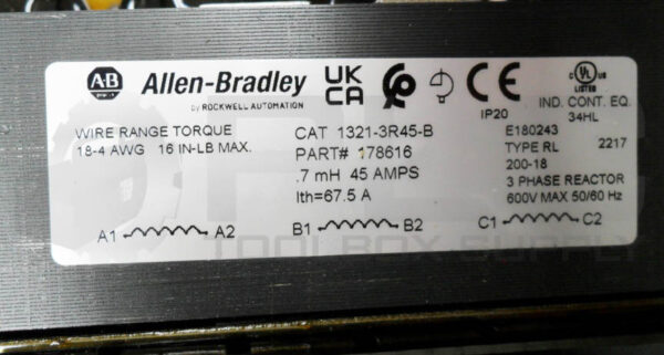 ALLEN BRADLEY 1321-3R45-B LINE REACTOR 45A 3PH 600V 50/60HZ - Image 4