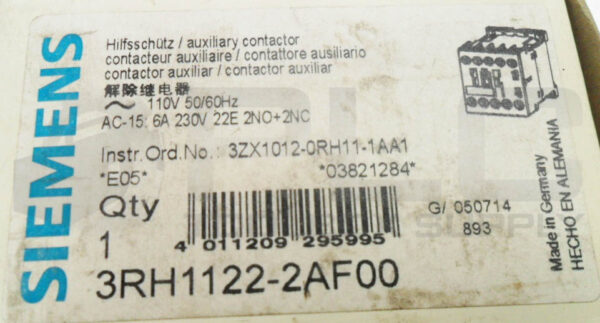 NEW SIEMENS 3RH1122-2AF00 AUXILIARY CONTACTOR 110V 50/60HZ 6A *READ* - Image 6