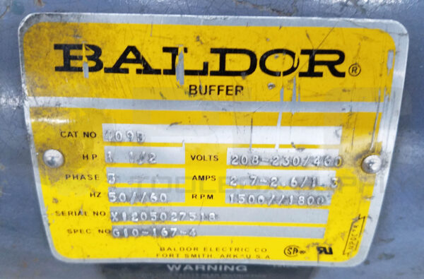 BALDOR 409B BUFFER 1.5HP 3PH 1500/1800RPM - Image 5