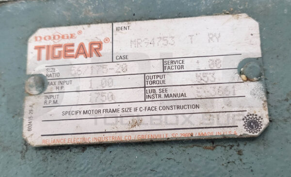 RELIANCE ELECTRIC P56H5069U GEAR MOTOR W/ TIGEAR MR94753-T-RY GEARBOX - Image 7