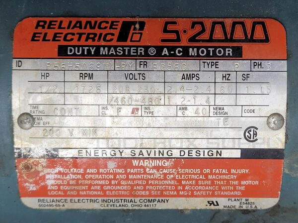 RELIANCE ELECTRIC P56H5069U GEAR MOTOR W/ TIGEAR MR94753-T-RY GEARBOX - Image 8