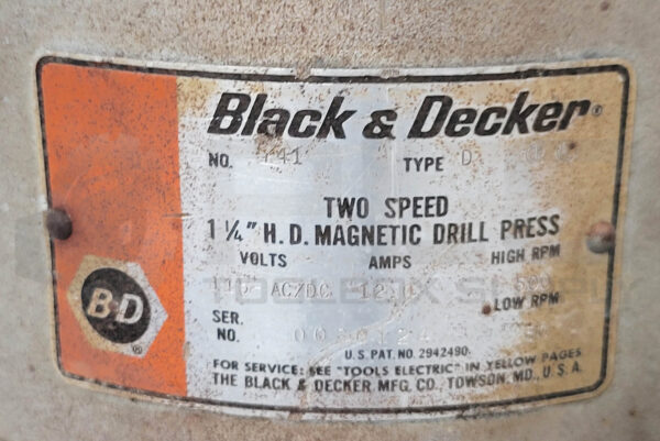 BLACK & DECKER 741 TYPE D TWO SPEED MAGNETIC DRILL PRESS 1-1/4" H.D. 115V AC/DC - Image 8