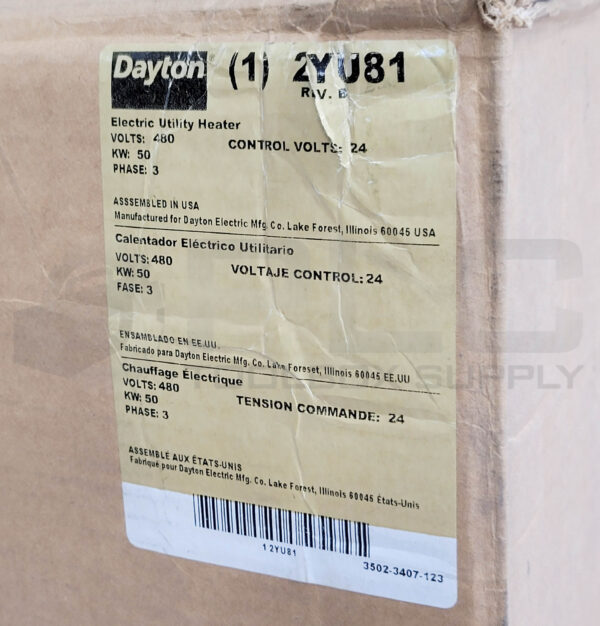 NEW DAYTON 2YU81 ELECTRIC UTILITY HEATER 480V 50KW 3PH - Image 6