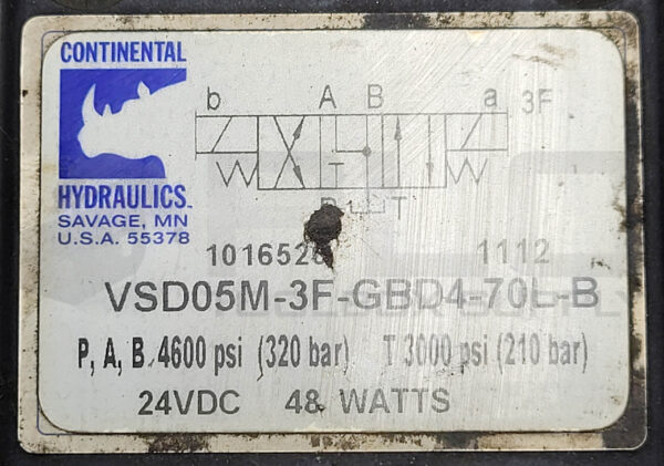 CONTINENTAL HYDRAULICS VSD05M-3F-GBD4-70L-B HYDRAULIC SOLENOID VALVE - Image 3