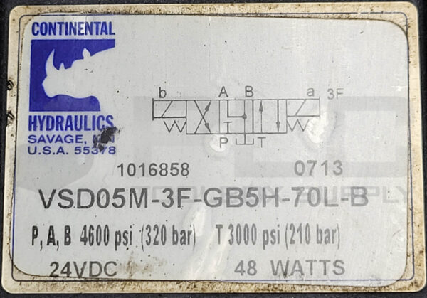 CONTINENTAL HYDRAULICS VSD05M-3F-GB5H-70L-B SOLENOID ACTUATED VALVE - Image 4