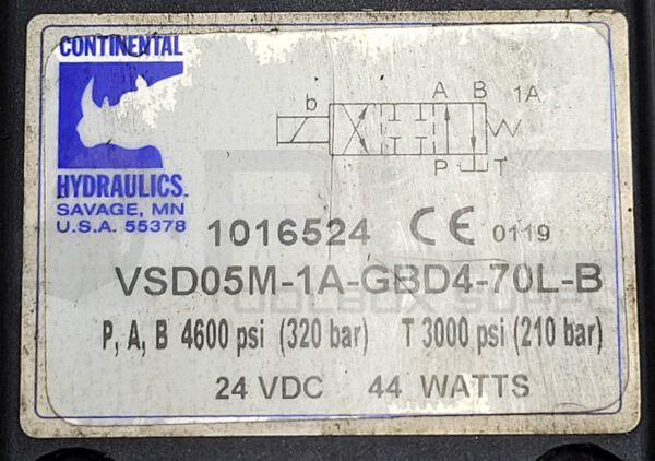 CONTINENTAL HYDRAULICS VSD05M-1A-GBD4-70L-B SOLENOID ACTUATED VALVE - Image 4