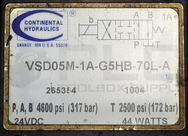 CONTINENTAL HYDRAULICS VSD05M-1A-G5HB-70L-A HYDRAULIC VALVE - Image 4