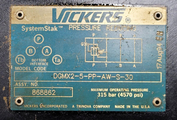 VICKERS DGMX2-5-PP-AW-S-30 PRESSURE REDUCING SYSTEMSTAK VALVE - Image 3