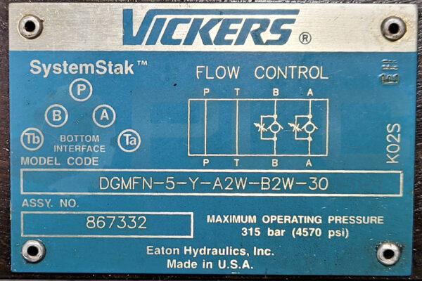 VICKERS DGMFN-5-Y-A2W-B2W-30 FLOW CONTROL SYSTEMSTAK VALVE - Image 3