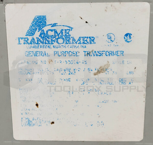 ACME TRANSFORMER T-2-53014-4S GENERAL PURPOSE TRANSFORMER 5KVA 480/120-240V - Image 6