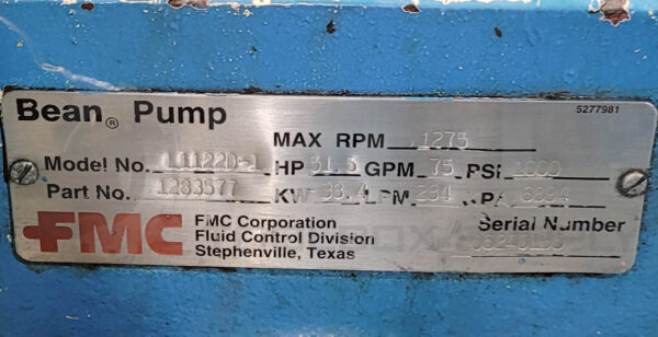 FMC L1122D-1 BEAN PUMP 1275RPM 51.5HP 1000PSI W/ 11" BELT GEAR W/ MOUNTING FRAME - Image 5