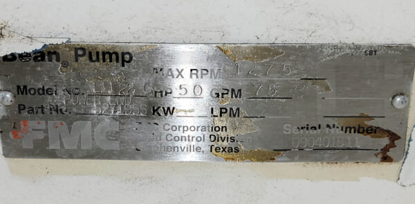 FMC L1122-0 BEAN PUMP 1275RPM 50HP 75GPM W/ 14" FLYWHEEL - Image 5