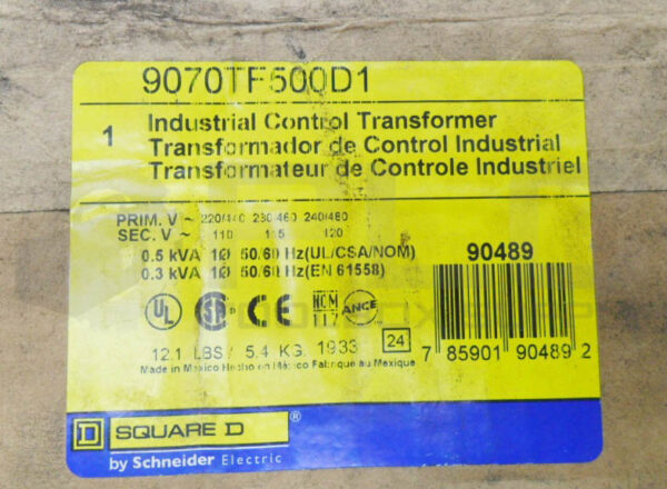 SEALED NEW SQUARE D 9070TF500D1 TRANSFORMER 480V 50/60HZ *READ* - Image 3