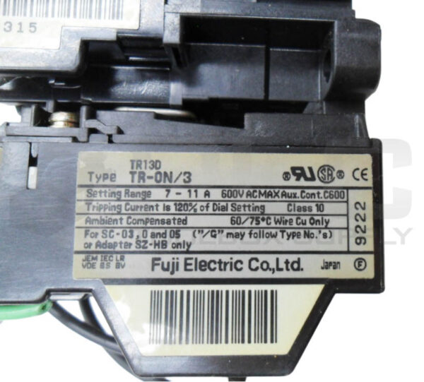 FUJI ELECTRIC SC-03 CONTACTOR 11A600V W/ TR-0N/3 OVERLOAD RELAY 7-11A 600VAC - Image 4