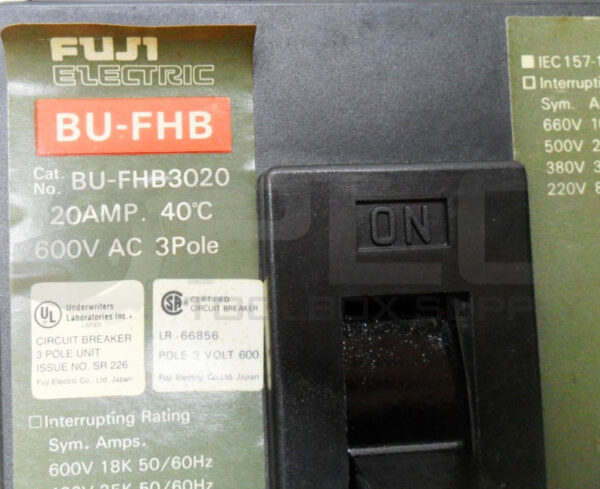 FUJI ELECTRIC BU-FHB3020 CIRCUIT BREAKER 20A 600VAC 3 POLE - Image 4