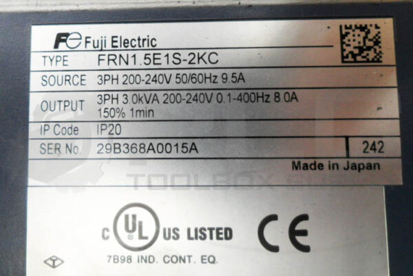 FUJI ELECTRIC FRN1.5E1S-2KC INVERTER 3PH 200-240V 50/60HZ 9.5A - Image 6