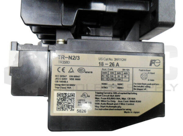FUJI ELECTRIC SC-N1 CONTACTOR 600V 50A SC25BAA W/ TR-N2/3 OVERLOAD RELAY 18-26A - Image 5