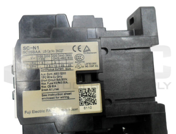 FUJI ELECTRIC SC-N1 CONTACTOR 600V 50A SC25BAA W/ TR-N2/3 OVERLOAD RELAY 18-26A - Image 6