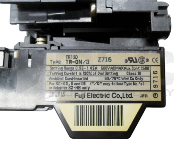 FUJI ELECTRIC SJ-0G CONTACTOR 15A 200-440V W/ TR-0N/3 OVERLOAD RELAY TR13D - Image 5
