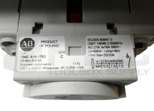 ALLEN BRADLEY 194E-A16-1753 /C DISCONNECT SWITCH - Image 5