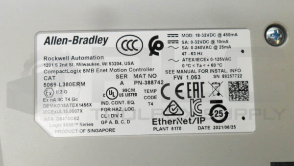 ALLEN BRADLEY 5069-L380ERM /A COMPACTLOGIX 8MB ENET MOTION CONTROLLER - Image 6