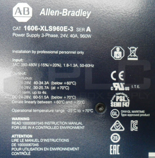 ALLEN BRADLEY 1606-XLS960E-3 /A POWER SUPPLY 3PH 24V 20A 960W - Image 5