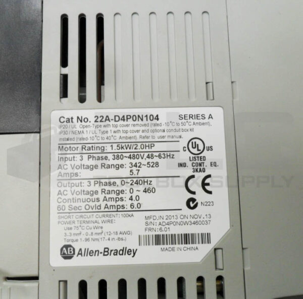 ALLEN BRADLEY 22A-D4P0N104 /A POWERFLEX 4 INVERTER DRIVE 3PH 380-480V 48-63HZ - Image 5