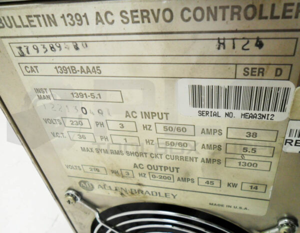 ALLEN BRADLEY 1391B-AA45 /D AC SERVO CONTROLLER 230V 3PH 50/60HZ 38A *READ* - Image 8
