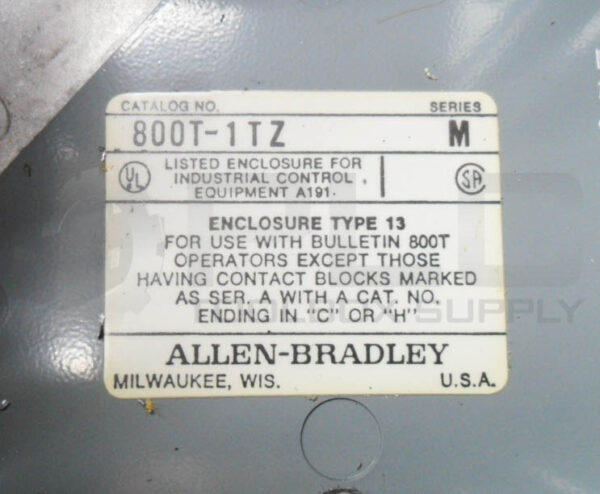ALLEN BRADLEY 800T-1TZ /M ENCLOSURE W/ SELECTOR SWITCH W/ 10250T CONTACT BLOCK - Image 7