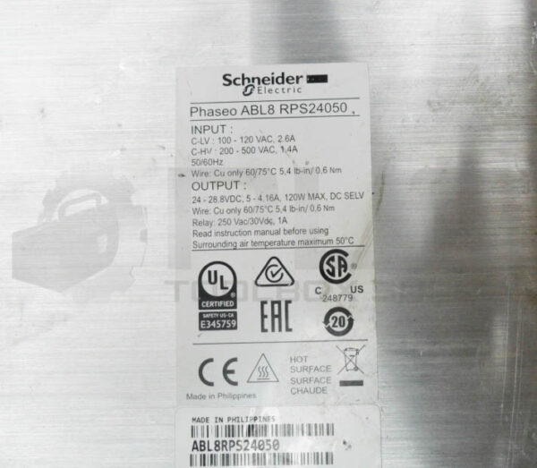 SCHNEIDER ELECTRIC ABL8 RPS24050 POWER SUPPLY 24VDC 5A - Image 5