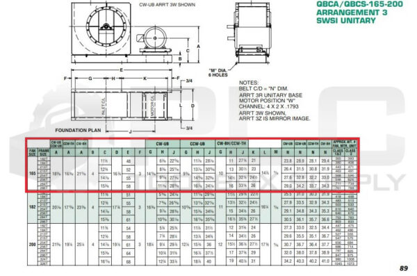 BACKWARDLY INCLINED BLOWER QBCS-165 w/ US MOTOR JAD 7.5HP 3PH 1770RPM FR: 254U - Image 10