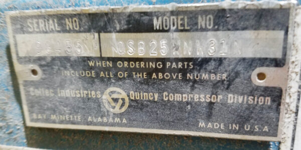 QUINCY QSB25WNW31N AIR COMPRESSOR 25HP 1760RPM - Image 10