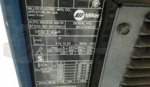 MILLER AUTO AXCESS 450-DI WELDER POWER SOURCE CONTROL, 450 DI - Image 6
