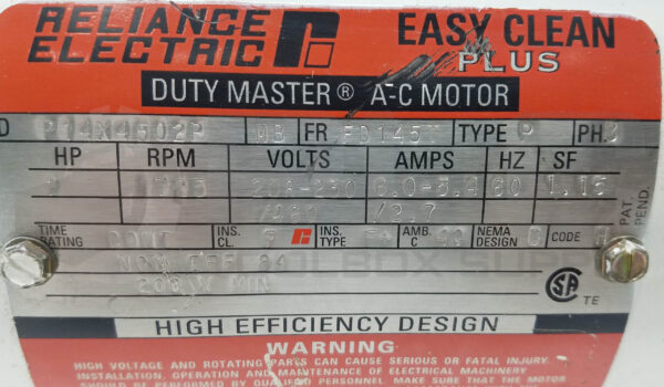 RELIANCE P14X4502P MOTOR 2HP 3PH 1725RPM FR: FD145T - Image 6