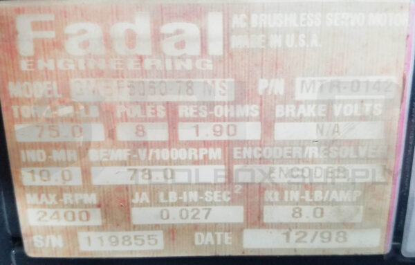 FADAL GMBF5060-78 MS AC BRUSHLESS SERVO MOTOR, MTR-0142 - Image 7
