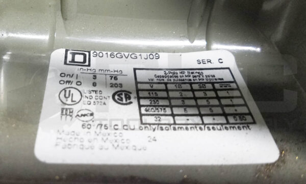 SQUARE D 9016GVG1J09 Ser. C VACUUM SWITCH *READ* - Image 5