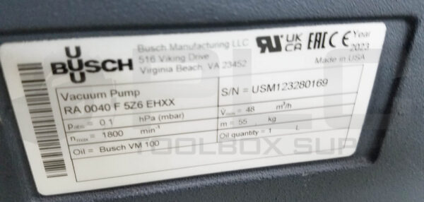 BUSCH R5 RA0040F5Z6EHXX ROTARY VANE VACUUM PUMP 2HP - Image 6