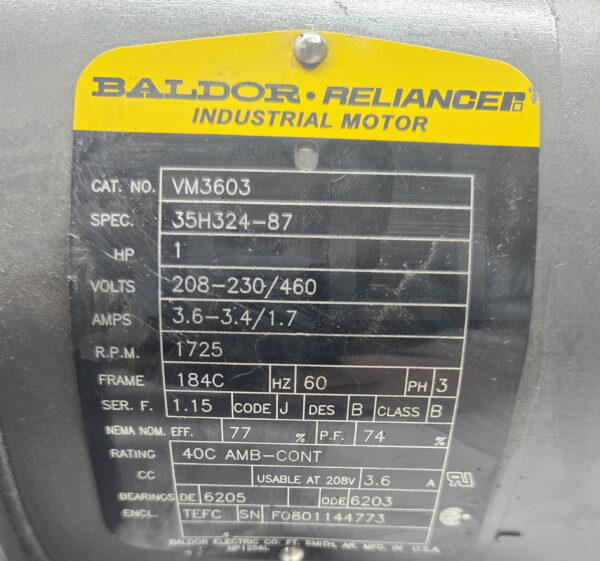 NEW BALDOR VM3603 MOTOR 3PH 1HP 1725RPM FR: 184C; 35H324-87 - Image 5