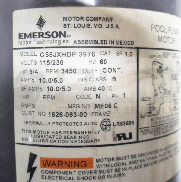 EMERSON C55JXHDP-3976 PUMP MOTOR 1PH .75HP 3450RPM W/ DAYTON 1P9997 PUMP - Image 6