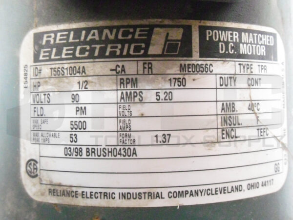 RELIANCE ELECTRIC T56S1004A-CA MOTOR 1/2HP 1750RPM 5.20AMP FR: ME0056C - Image 5