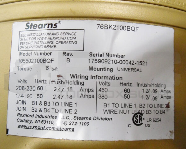 NEW BALDOR VEBM3546 MOTOR 3PH 1HP 1760RPM, 35E058N492G1 W/ STEARNS 105602100BQF - Image 7