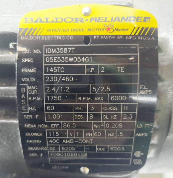 NEW BALDOR IDM3587T 3PH 2HP 1750RPM FR: 145TC, 05E535W054G1 - Image 5