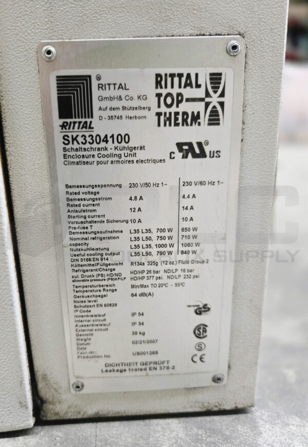 RITTAL SK3304100 ENCLOSURE COOLING UNIT 230V 50/60HZ - Image 5