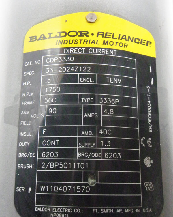 NEW BALDOR CDP3330 MOTOR .5HP 1750RPM FR: 56C, 33-2024Z122 - Image 7