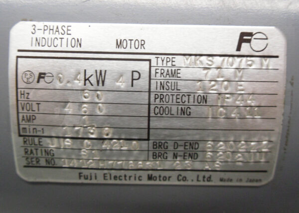 FUJI MKS7075M MOTOR 3PH .4KW 1730RPM FR: 71M, MKS7075 M W/ NB PNB3004 BRAKE - Image 8