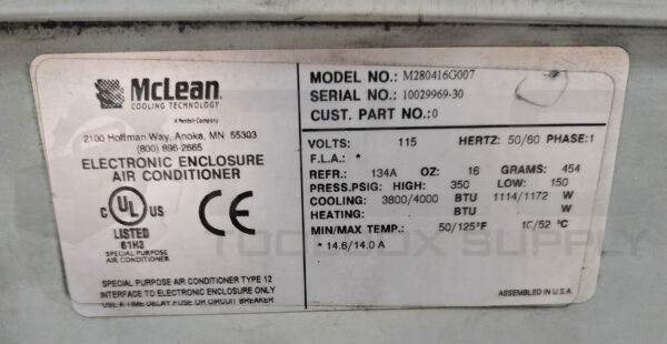 MCLEAN M280416G007 ENCLOSURE AIR CONDITIONER 155V 1PH 50/60HZ 3800/4000BTU - Image 6
