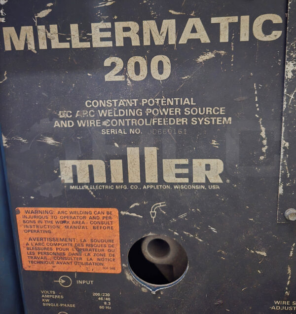 MILLER MILLERMATIC 200 WELDER 200/230V 200AMP 8.3KW 60HZ - Image 8