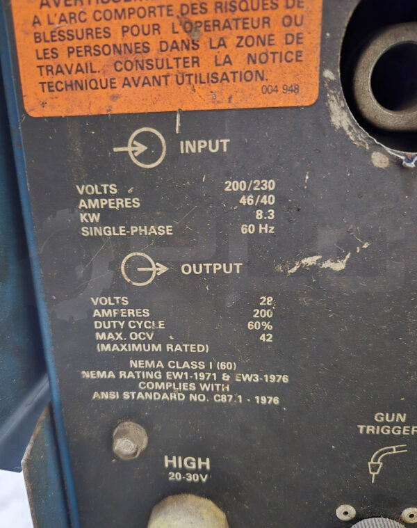 MILLER MILLERMATIC 200 WELDER 200/230V 200AMP 8.3KW 60HZ - Image 9