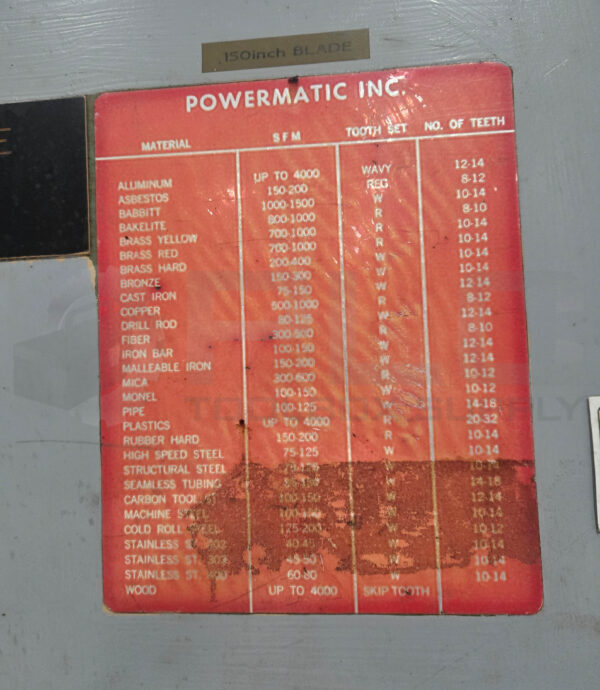 POWERMATIC 82 BAND SAW W/ FLASH WELDER 600, 15AMP 220V - Image 7